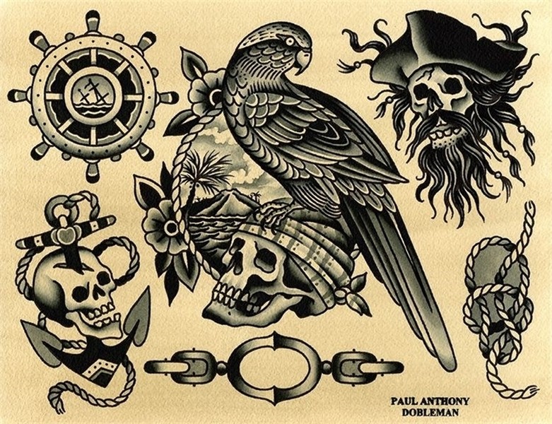 Tattoo Flash Art Poul Dobleman Pirate tattoo traditional, Tr