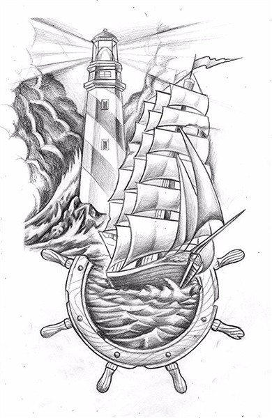Tattoo Zeichnung - Leuchtturm und Schiff #tattoo #tätowierun