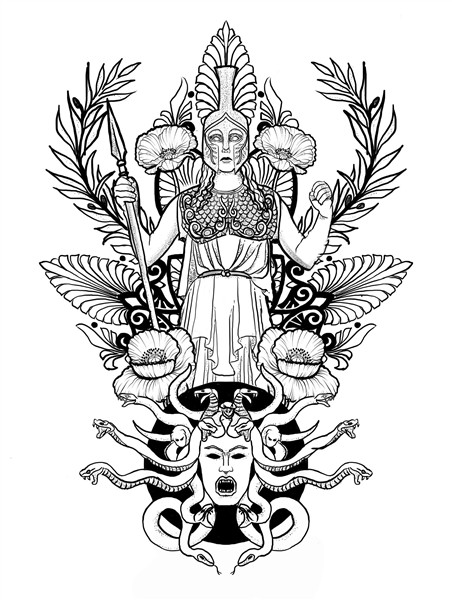 Tattoo design Athena tattoo, Mythology tattoos, Flower drawi