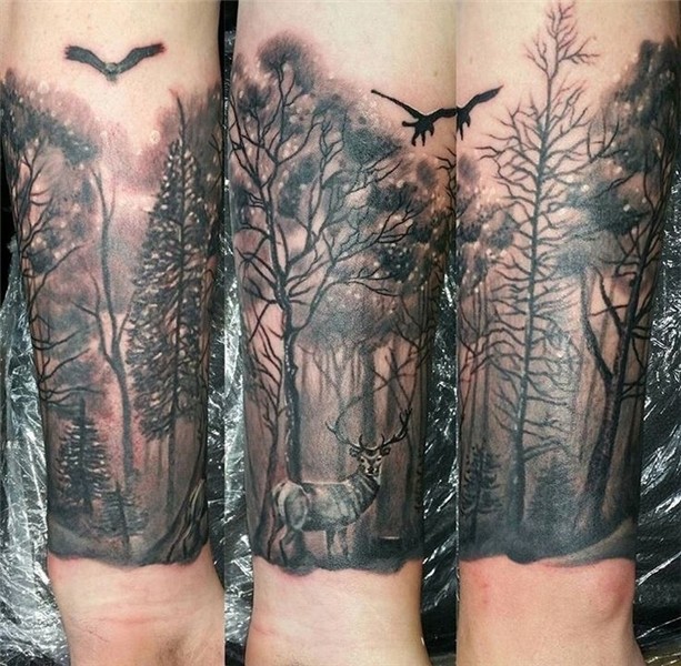 Tattoo, forest, deer, forearm Forest tattoo sleeve, Tattoo d