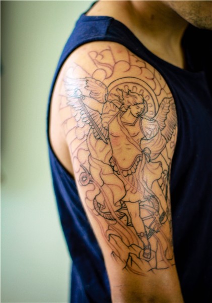 Tattoo, half sleeve, st michael arch angel tattoo, Angel tat