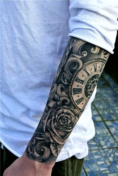 Tattoos for men Clock and rose tattoo and Mens rose tattoos