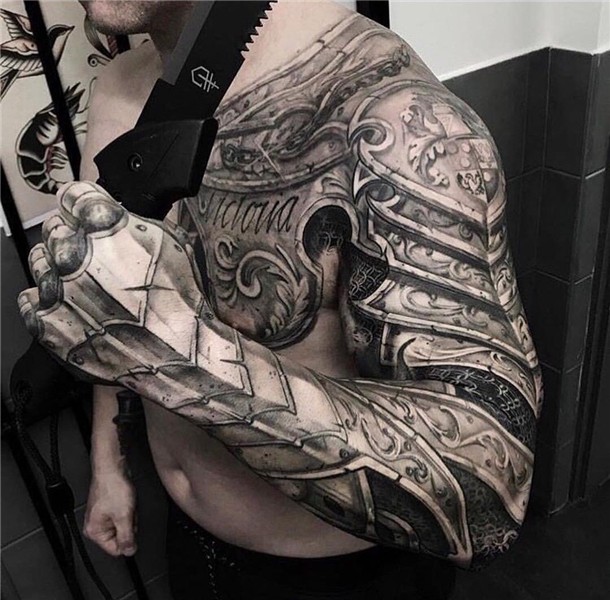 Tattoos tattoo art man war Tatuagem de armadura no ombro, Ta