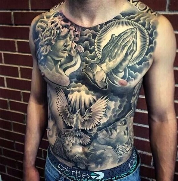 Tatuajes chicanos para hombres Stomach tattoos, Cool chest t