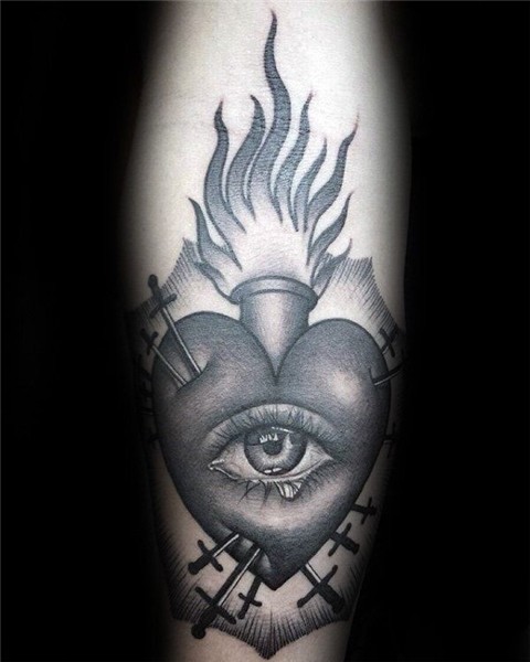 Tearing Eye With Sacred Heart Mens Inner Forearm Tattoo Sacr
