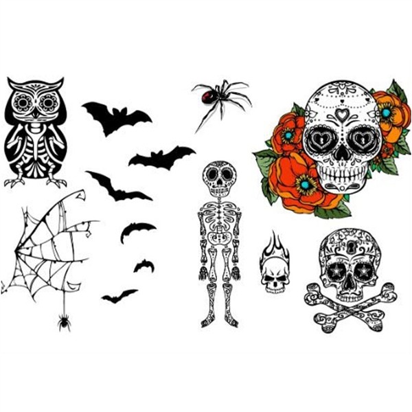 Temporary Tattoos - 10Pcs Halloween Red Skull Temporary Tatt