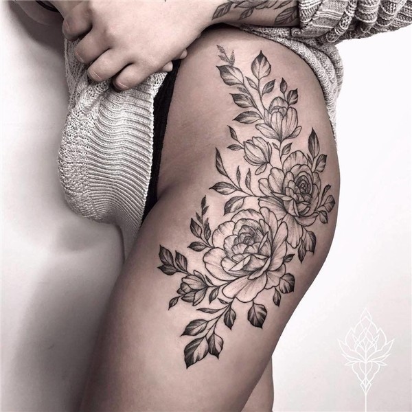 This hip tattoo is so gorgeous! See more rose tattoo ideas f