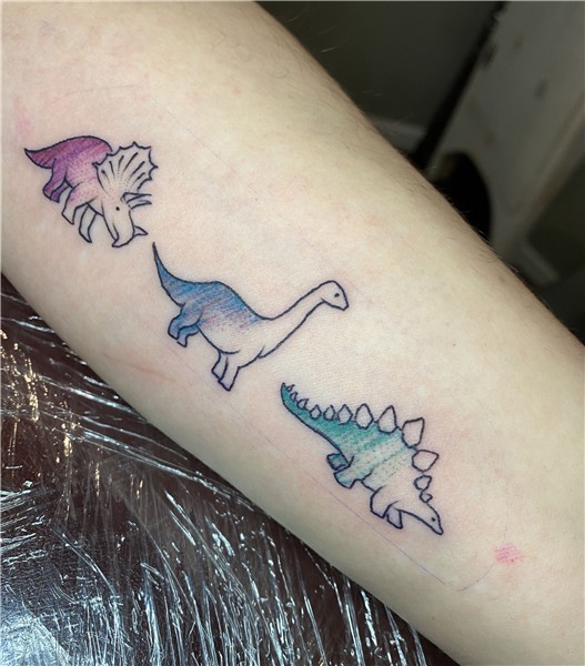 Three Dinosaur Tattoo, Color Tattoo, Dinosaur Tattoo Dinosau