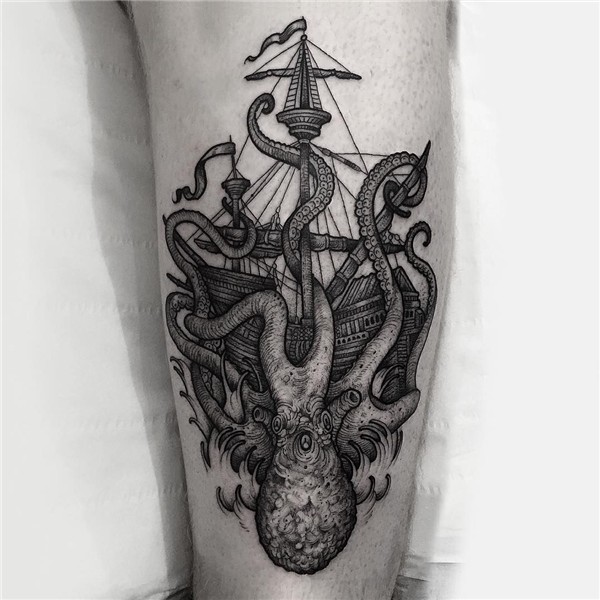 Three eyed Kraken attacking ship. Thanks Sheldon! #tattoo #e