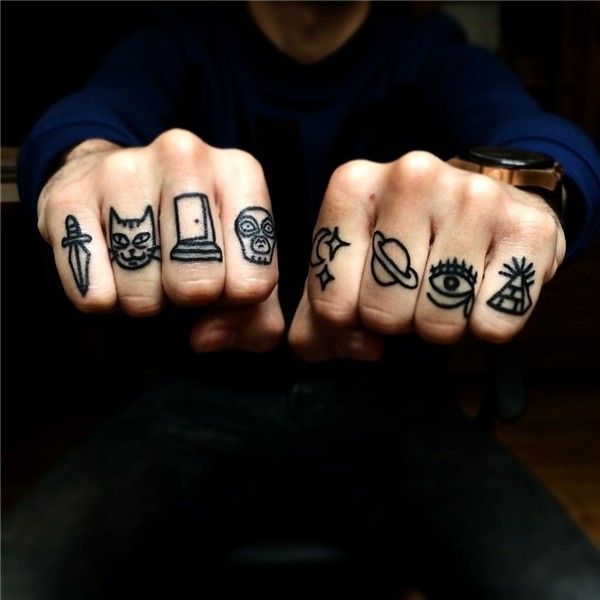 Tiny black symbol tattoos on the fingers Knuckle tattoos, Sm