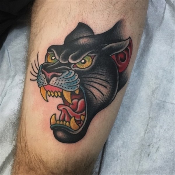 Traditional Angry Panther Head Tattoo