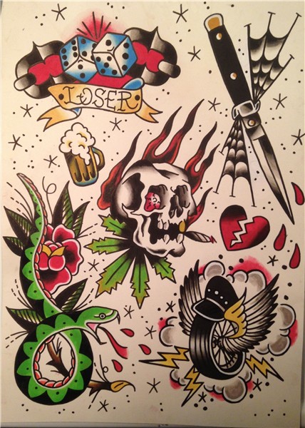 Traditional flash sheet #1 Traditional tattoo flash, America