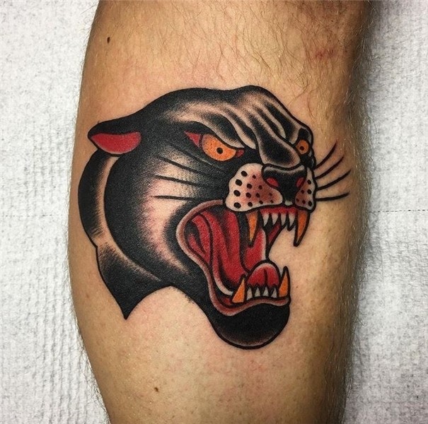 Traditional panther tattoo done by Jacob Cross #sunsettattoo