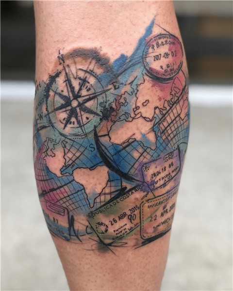 Travel themed tattoo by Mike Schultz Ink Therapy Plainfield