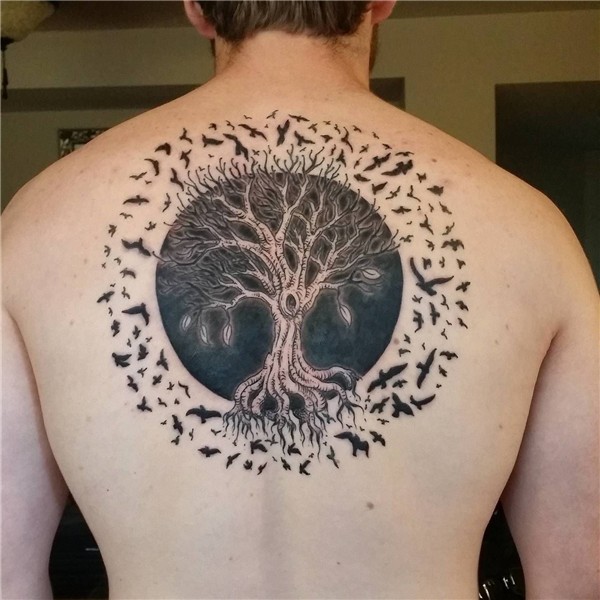 Tree of Life With a Solar Eclipse Surrounded By Birds. First