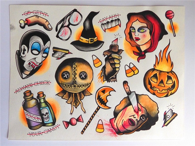 Trick 'R Treat tattoo flash print Halloween tattoo flash, Tr