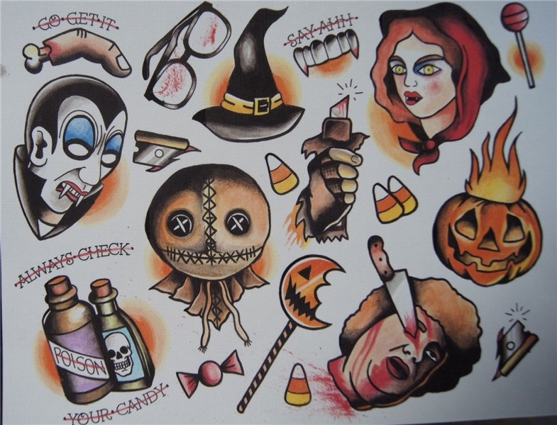 Trick 'R Treat tattoo flash print Spooky tattoos, Pumpkin ta