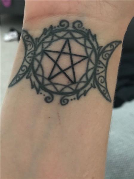 Triple moon tattoo with a victorian sun frame. Tattoos, Moon