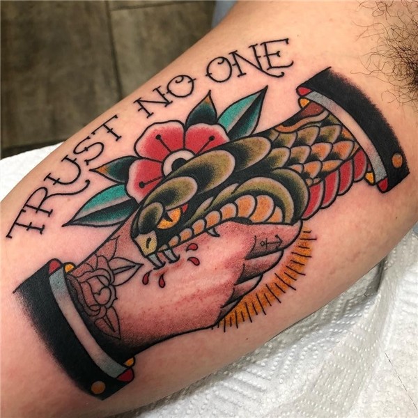 Trust No One 🐍 🤝 Old school tattoo sleeve, Old school tattoo