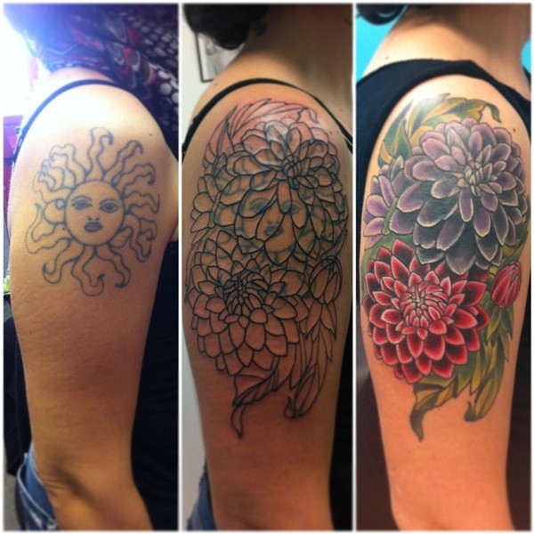Vintage flowers tattoo (cover up) Cover up tattoos, Flower c