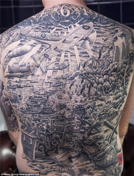 War buff has huge tattoo of D-day including tanks and a Spit