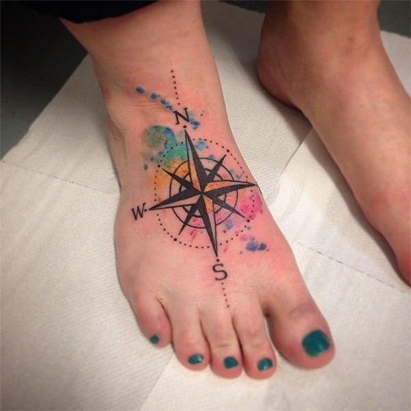 Watercolor Compass Tattoo On Girl Right Foot Tatuajes brujul