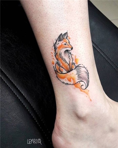 Watercolor Fox Tattoo on Ankle by lemraq #ILoveTattoos! Fox