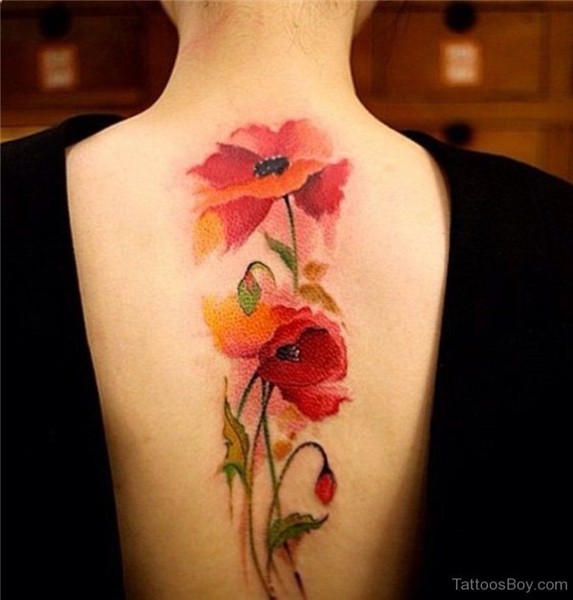 Watercolor Poppy Flowers Tattoo On Full Back Beautiful flowe