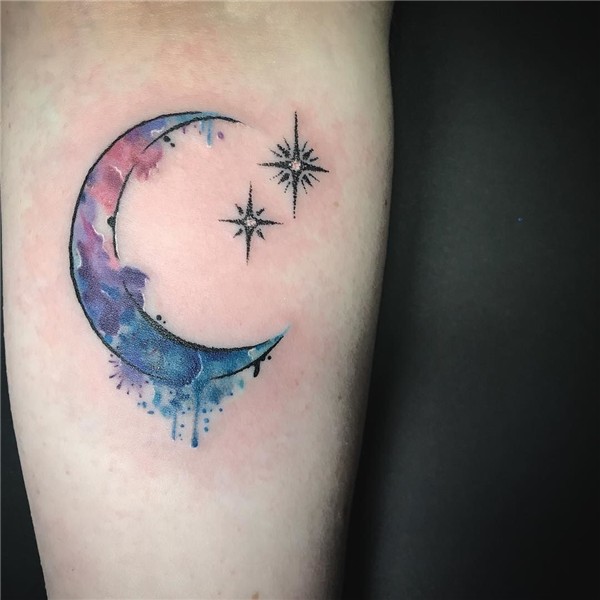 Watercolor crescent moon and Peter Pan stars on beautiful @z