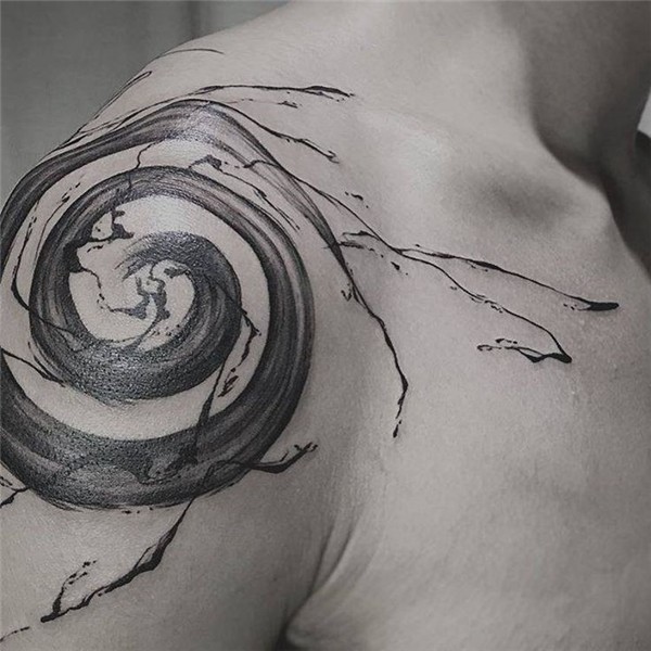 Watercolor tattoo - Abstract spiral tattoo on the right shou