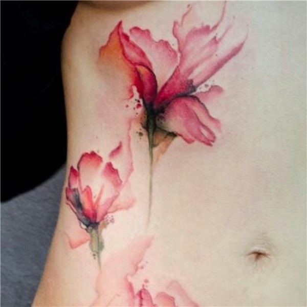 Watercolor tulip flowers tattoo painting