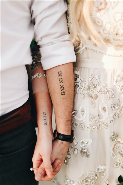 Wedding date tattoo ideas, engagement couples wedding photo