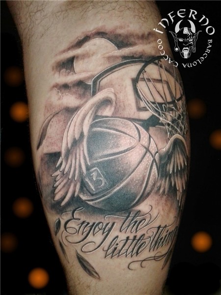 Winged Basketball With Basket And text Tattoo