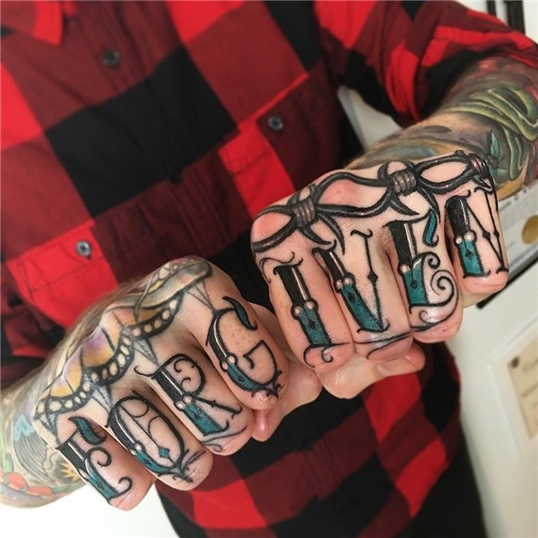 Wonderful Forgiven Knuckle Tattoo -This lettering Knuckle ta