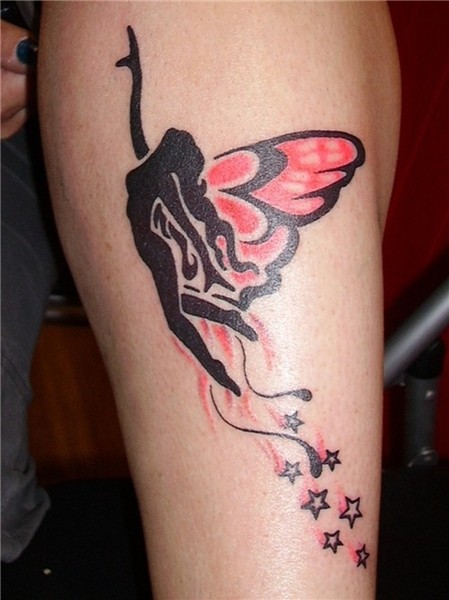 Wonderful black red fairy with wings tattoo - Tattoos Book -