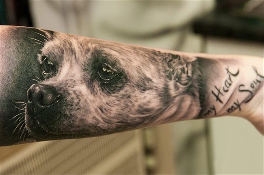 Wonderful dog tattoo by Andy Engel Tattoomagz.com