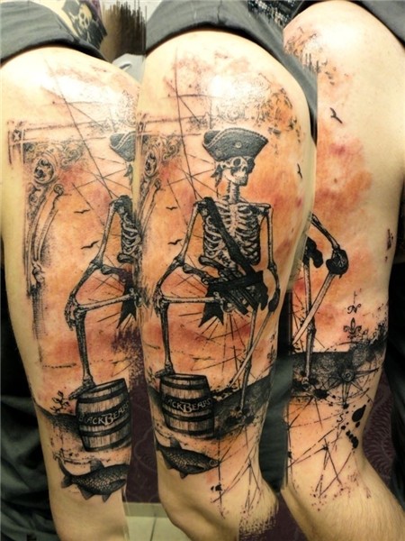 Xoil (Needles Side Tattoo - France) - Skeleton pirate, half