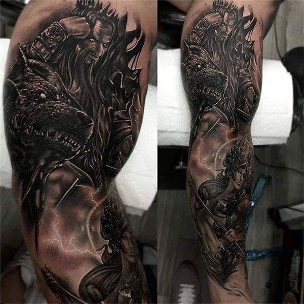 and Cerberus on a greek sleeve done by Bolo here at Inkaholi