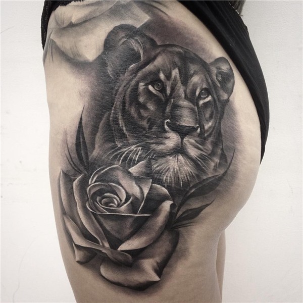 beautiful black & gray lioness tattoo © tattoo artist Matt L