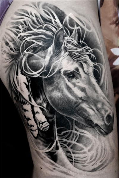 beautiful horse sleeve tattoo Horse tattoo, Tribal horse tat