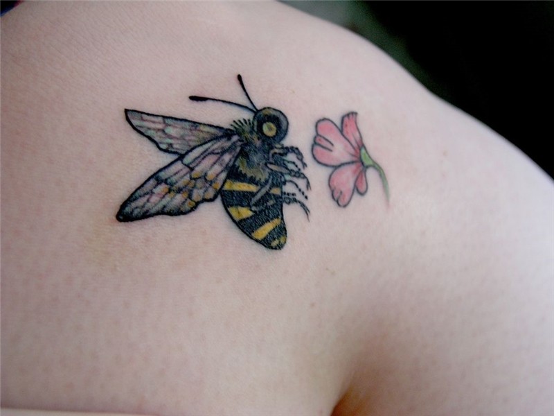 bzzz Bee and flower tattoo, Bumble bee tattoo, Bee tattoo