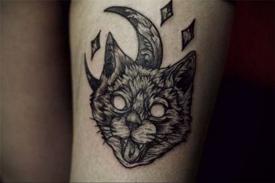 cat tattoo on leg 03.12.2019 № 035 -cat tattoo- tattoovalue.