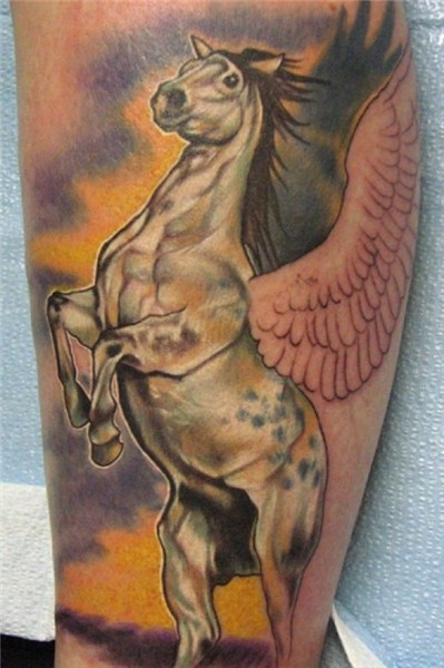 color Jumping Pegasus Tattoo