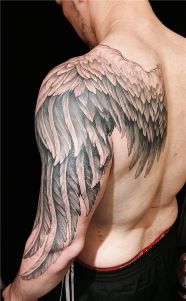 detailed back and arm wing tattoo for men Feather tattoos, B