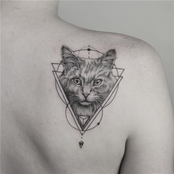 geometric cat tattoo 5 Geometric cat tattoo, Cat portrait ta