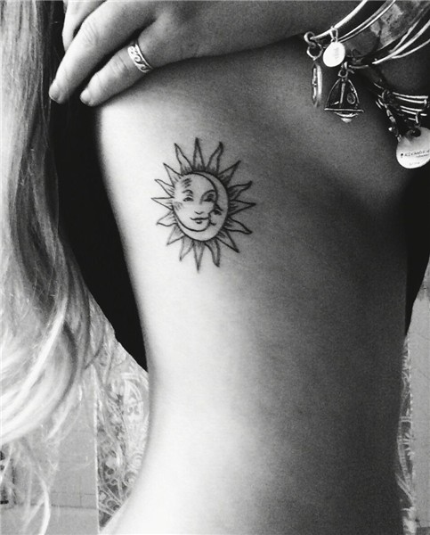 moon in sun line tattoo on ribs Sun tattoos, Rib tattoo, Tat