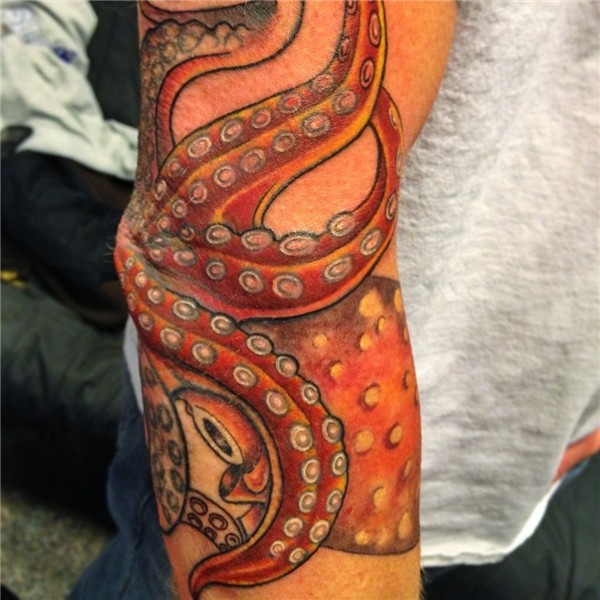 octopus elbow tattoo in progress Octopus elbow tattoo by Wes