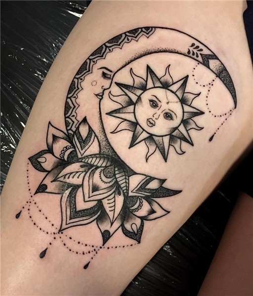 ornamental sun & moon tattoo © tattoo artist Bethany Whitehe