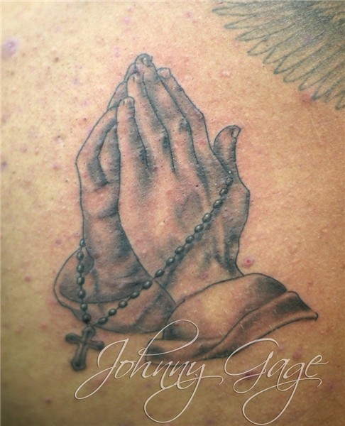 praying hands with rosary beads tattoo Tattooed by Johnny .
