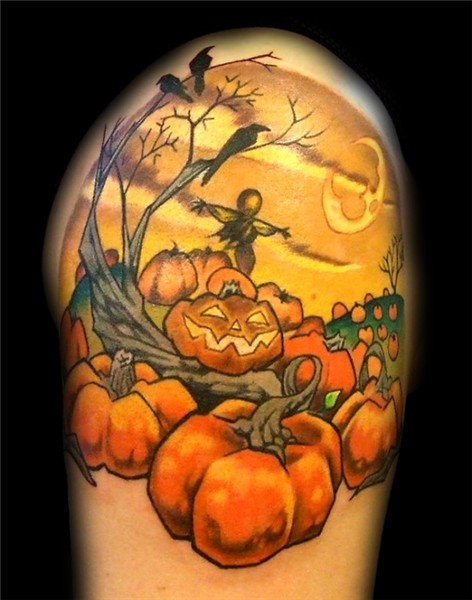 pumpkin scarecrow tattoo Pumpkin tattoo, Halloween tattoos,